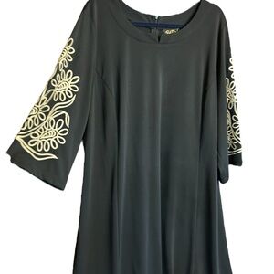NWT Dennis Basso Black & Gold Embroidered Dress Size 2X